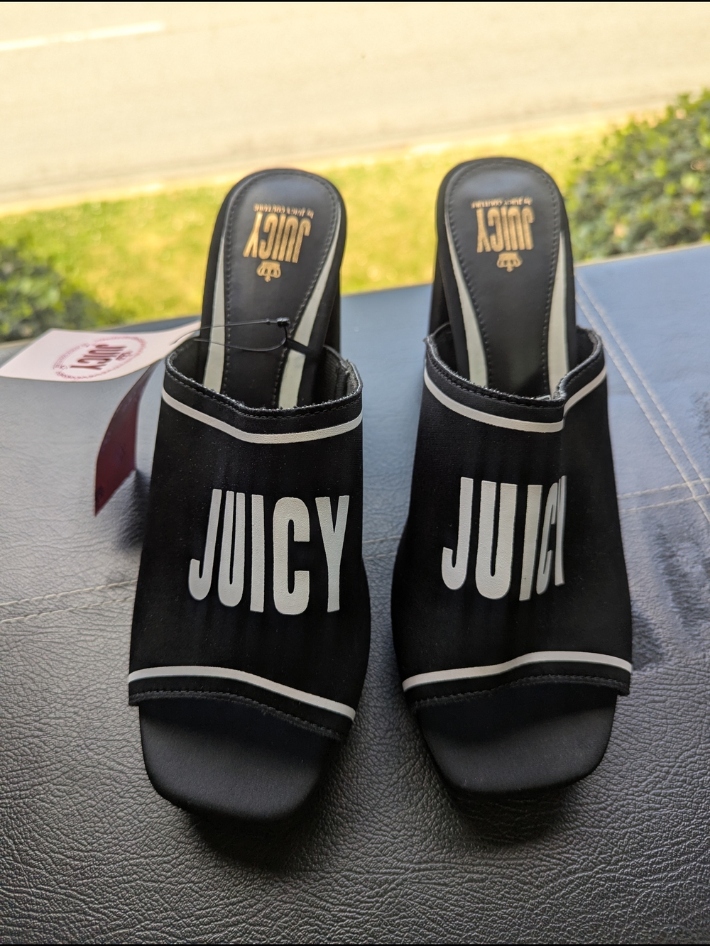 Juicy Couture Black 'JUICY' Slide Mule Heels